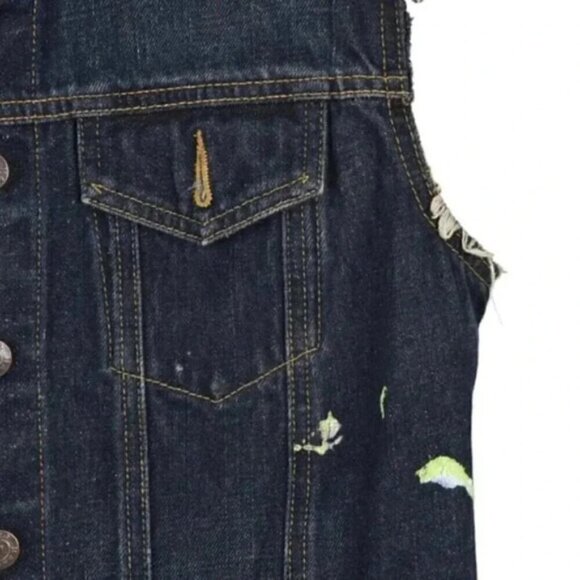 Polo Jeans Ralph Lauren Ed Hardy Denim Vest Rework Blue Jean Size Large - Picture 5 of 11